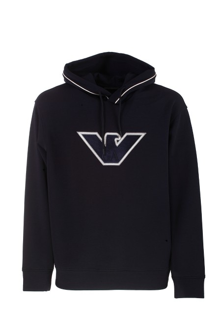 Shop EMPORIO ARMANI  Sweatshirt: Emporio Armani hooded sweatshirt.
Hood.
Long sleeves.
Logo embroidered on his chest.
Composition: 76% Cotton 18% Polyester 6% Elastane.
Made in Cambodia.. 6R1ME5 1JHSZ-09Q5